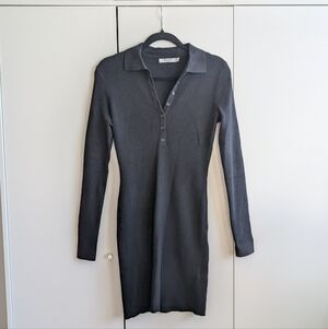 Na-kd Ribbed Black Long Sleeve Dress